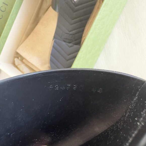 NEW GUCCI BLACK Rubber Logo Platform Block Heel Slide Sandals Size 10 US 40 EU - Picture 7 of 8